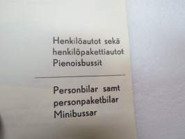 Autokäsikirja - Bilhandboken 1960 - Autolla korkeampaan elintasoon - Med bil till högre levnadsstandard -kuvasto ja tekniset tiedot Suomeen tuotavissa /