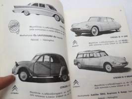 Autokäsikirja - Bilhandboken 1960 - Autolla korkeampaan elintasoon - Med bil till högre levnadsstandard -kuvasto ja tekniset tiedot Suomeen tuotavissa /