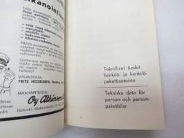 Autokäsikirja - Bilhandboken 1960 - Autolla korkeampaan elintasoon - Med bil till högre levnadsstandard -kuvasto ja tekniset tiedot Suomeen tuotavissa /