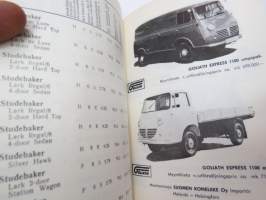 Autokäsikirja - Bilhandboken 1960 - Autolla korkeampaan elintasoon - Med bil till högre levnadsstandard -kuvasto ja tekniset tiedot Suomeen tuotavissa /