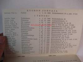 Turun NMKY:n mieskuoron jäsenluettelo 1952 