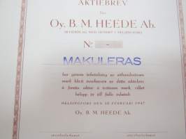 Oy B.M. Heede Ab, Helsinki 1947, 2 000 mk -osakekirja -share certificate