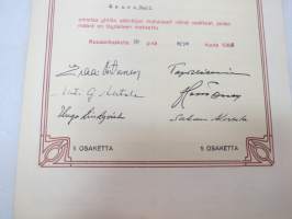 Kuusankosken Lehtitaitto Oy, Kuusankoski 1962, viisi osaketta á 1 000 mk = 5 000 mk, osakkeet nr 2429-2433, Emil Saure -osakekirja -share certificate