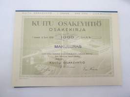 Kuitu Osakeyhtiö, Jääski, 1 osake á 1 000 Smk = 1 000 -osakekirja -share certificate