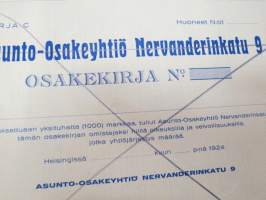 Asunto-osakeyhtiö Nervanderinkatu 9, Helsinki 1 000 mk 1924, sarja C -osakekirja -share certificate