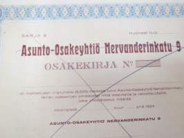 Asunto-osakeyhtiö Nervanderinkatu 9, Helsinki 5 000 mk 1924, sarja B -osakekirja -share certificate