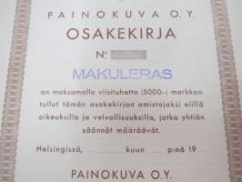 Painokuva Oy, Helsinki, 5 000 mk -osakekirja -share certificate