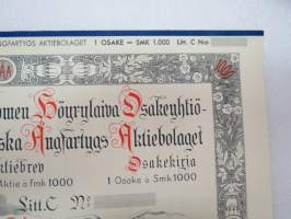 Suomen Höyrylaiva Osakeyhtiö - Finska Ångfartygs Aktiebolag, Helsinki 1946, 10 osaketta / 10 aktier á 1 000 mk, 10 000 mk, Litt. A -osakekirja / share certificate