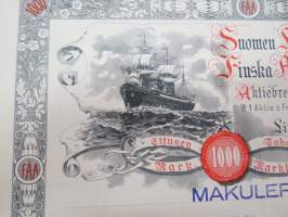 Suomen Höyrylaiva Osakeyhtiö - Finska Ångfartygs Aktiebolag, Helsinki 1941, 1 osake / 1 aktie á 1 000 mk, 1 000 mk, Litt. C -osakekirja / share certificate