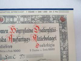 Suomen Höyrylaiva Osakeyhtiö - Finska Ångfartygs Aktiebolag, Helsinki 1941, 1 osake / 1 aktie á 1 000 mk, 1 000 mk, Litt. C -osakekirja / share certificate