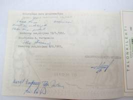 Osakeyhtiö Motti, Helsinki 1941, 1 000 mk, Herra Oskari Kauppi, osakekirja nr 199 (Piirtänyt Erkki Tanttu) -share certificate