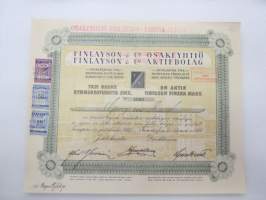 Finlayson &amp; Co Oy (Oy Finlayson-Forssa Ab), Tampere 1927, 1 osake 10 000 mk en aktie, nr 4602, Georg von Rauch -osakekirja -share certificate