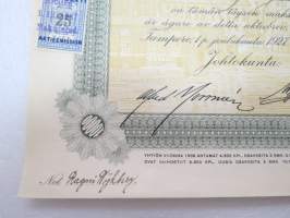 Finlayson &amp; Co Oy (Oy Finlayson-Forssa Ab), Tampere 1927, 1 osake 10 000 mk en aktie, nr 4602, Georg von Rauch -osakekirja -share certificate