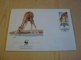 Kirahvi, WWF, Kenia, 1989, ensipäiväkuori, FDC. Hieno esim. lahjaksi. Katso myös muut kohteeni mm. noin 1 500 erilaista ulkomaista ensipäiväkuorta 1920-luvulta