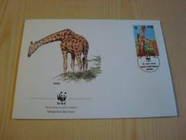 Kirahvi, WWF, Kenia, 1989, ensipäiväkuori, FDC. Hieno esim. lahjaksi. Katso myös muut kohteeni mm. noin 1 500 erilaista ulkomaista ensipäiväkuorta 1920-luvulta