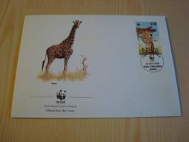 Kirahvi, WWF, Kenia, 1989, ensipäiväkuori, FDC. Hieno esim. lahjaksi. Katso myös muut kohteeni mm. noin 1 500 erilaista ulkomaista ensipäiväkuorta 1920-luvulta