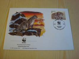 Lumileopardi, WWF, Kazakstan, 1994, ensipäiväkuori, FDC. Hieno esim. lahjaksi. Katso myös muut kohteeni mm. noin 1 500 erilaista ulkomaista ensipäiväkuorta