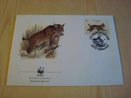 Ilves, WWF, Portugali, 1988, ensipäiväkuori, FDC. Hieno esim. lahjaksi. Katso myös muut kohteeni mm. noin 1 500 erilaista ulkomaista ensipäiväkuorta