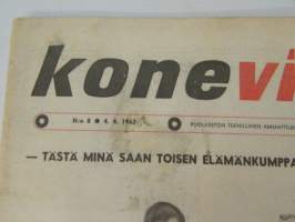 Koneviesti 1962 nr 8, sis. mm. seur. artikkelit / kuvat / mainokset; Länsi-saksan maatalouden nykyhetkeä ja tulevaisuutta, Polttomoottorien vesijäähdytys,