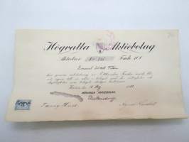 Högvalla Aktiebolaget, Karis, Karjaa 1920, Aktiebrev nr 825 Fmk 100, Konsul Albert Vilén -osakekirja / share certificate