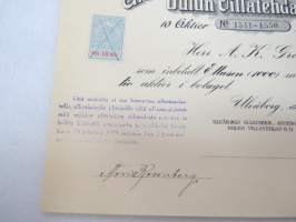 Oulun Villatehdas Oy - Uleåborgs Yllefabrik Ab, Oulu, 21.12.1918, 10 aktier nr 1541-1550 á Fmk 100, Herr A.K. Grotenfelt -osakekirja / share certificate