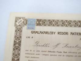 Gamlakarleby Rederi Aktiebolag, 100 Finska mark, Litt. A, nr 0282, Herr Hj. Rosenberg, Gamlakarleby 15.6.1917 -osakekirja / share certificate