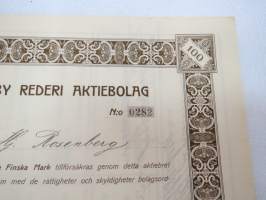 Gamlakarleby Rederi Aktiebolag, 100 Finska mark, Litt. A, nr 0282, Herr Hj. Rosenberg, Gamlakarleby 15.6.1917 -osakekirja / share certificate