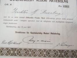 Gamlakarleby Rederi Aktiebolag, 100 Finska mark, Litt. A, nr 0282, Herr Hj. Rosenberg, Gamlakarleby 15.6.1917 -osakekirja / share certificate