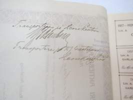 Gamlakarleby Rederi Aktiebolag, 100 Finska mark, Litt. A, nr 0282, Herr Hj. Rosenberg, Gamlakarleby 15.6.1917 -osakekirja / share certificate