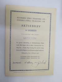 Suomen Väri Trading Oy - Finska Färg Trading Ab, Helsinki 1955, Aktiebrev á 10 aktier á mk 10 000 -osakekirja / share certificate