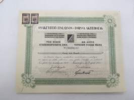 Finlayson &amp; Co Oy (Oy Finlayson-Forssa Ab), Tampere 1927, 1 osake 10 000 mk en aktie, nr 15181, Georg von Rauch -osakekirja -share certificate