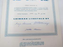 Loimaan Liiketalo Oy, Loimaa 1970, 10 000 mk, Oskari Heikkilä Oy, nr 8 -osakekirja / share certificate