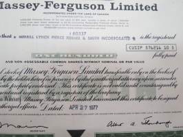 Massey-Ferguson Limited, 100 osaketta -osakekirja USA 1977 -share certificate