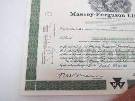 Massey-Ferguson Limited, 100 osaketta -osakekirja USA 1977 -share certificate