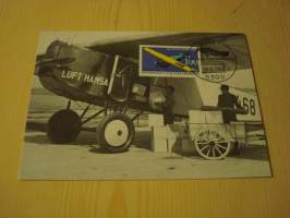 Vanha lentokone, Saksa, 1991, maksikortti, FDC. Hieno esim. lahjaksi. Katso myös muut kohteeni mm. noin 1 500 erilaista ulkomaista ensipäiväkuorta 1920-luvulta