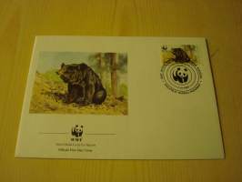 Karhu, WWF, Pakistan, 1989, ensipäiväkuori, FDC. Hieno esim. lahjaksi. Katso myös muut kohteeni mm. noin 1 500 erilaista ulkomaista ensipäiväkuorta