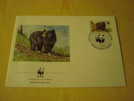 Karhu, WWF, Pakistan, 1989, ensipäiväkuori, FDC. Hieno esim. lahjaksi. Katso myös muut kohteeni mm. noin 1 500 erilaista ulkomaista ensipäiväkuorta