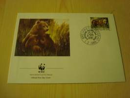 Karhu, WWF, Jugoslavia, 1988, ensipäiväkuori, FDC. Hieno esim. lahjaksi. Katso myös muut kohteeni mm. noin 1 500 erilaista ulkomaista ensipäiväkuorta