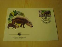 Virtahepo, WWF, Liberia, 1984, ensipäiväkuori, FDC. Hieno esim. lahjaksi. Katso myös muut kohteeni mm. noin 1 500 erilaista ulkomaista ensipäiväkuorta