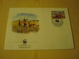 Gaselli, WWF, Zambia, 1987, ensipäiväkuori, FDC. Hieno esim. lahjaksi. Katso myös muut kohteeni mm. noin 1 500 erilaista ulkomaista ensipäiväkuorta