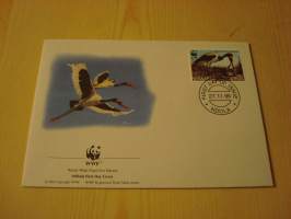 Lintu, WWF, Zambia, 1996, ensipäiväkuori, FDC. Hieno esim. lahjaksi. Katso myös muut kohteeni mm. noin 1 500 erilaista ulkomaista ensipäiväkuorta 1920-luvulta