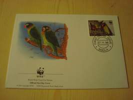 Lintu, WWF, Zambia, 1996, ensipäiväkuori, FDC. Hieno esim. lahjaksi. Katso myös muut kohteeni mm. noin 1 500 erilaista ulkomaista ensipäiväkuorta 1920-luvulta
