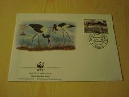 Lintu, WWF, Zambia, 1996, ensipäiväkuori, FDC. Hieno esim. lahjaksi. Katso myös muut kohteeni mm. noin 1 500 erilaista ulkomaista ensipäiväkuorta 1920-luvulta