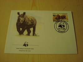 Sarvikuono, WWF, Keski-Afrikan Tasavalta, 1983, ensipäiväkuori, FDC. Hieno esim. lahjaksi. Katso myös muut kohteeni mm. noin 1 500 erilaista ulkomaista