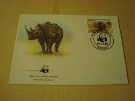 Sarvikuono, WWF, Keski-Afrikan Tasavalta, 1983, ensipäiväkuori, FDC. Hieno esim. lahjaksi. Katso myös muut kohteeni mm. noin 1 500 erilaista ulkomaista