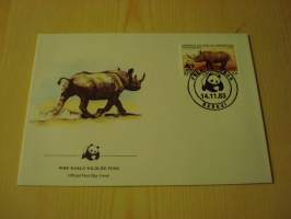 Sarvikuono, WWF, Keski-Afrikan Tasavalta, 1983, ensipäiväkuori, FDC. Hieno esim. lahjaksi. Katso myös muut kohteeni mm. noin 1 500 erilaista ulkomaista