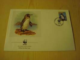 Pingviini, lintu, WWF, Galapagos, 1992, ensipäiväkuori, FDC. Hieno esim. lahjaksi. Katso myös muut kohteeni mm. noin 1 500 erilaista ulkomaista ensipäiväkuorta