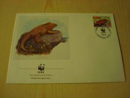 Varaani, lisko, WWF, Galapagos, 1992, ensipäiväkuori, FDC. Hieno esim. lahjaksi. Katso myös muut kohteeni mm. noin 1 500 erilaista ulkomaista ensipäiväkuorta