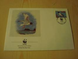 Lintu, WWF, Galapagos, 1992, ensipäiväkuori, FDC. Hieno esim. lahjaksi. Katso myös muut kohteeni mm. noin 1 500 erilaista ulkomaista ensipäiväkuorta