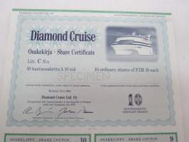 Diamond Cruise Osakekirja Share Certificate Litt. C 10 kantaosaketta à 10 mk 100 Ordinary shares, Helsinki 18.5.1990 SPECIMEN -osakekirja / share certificate